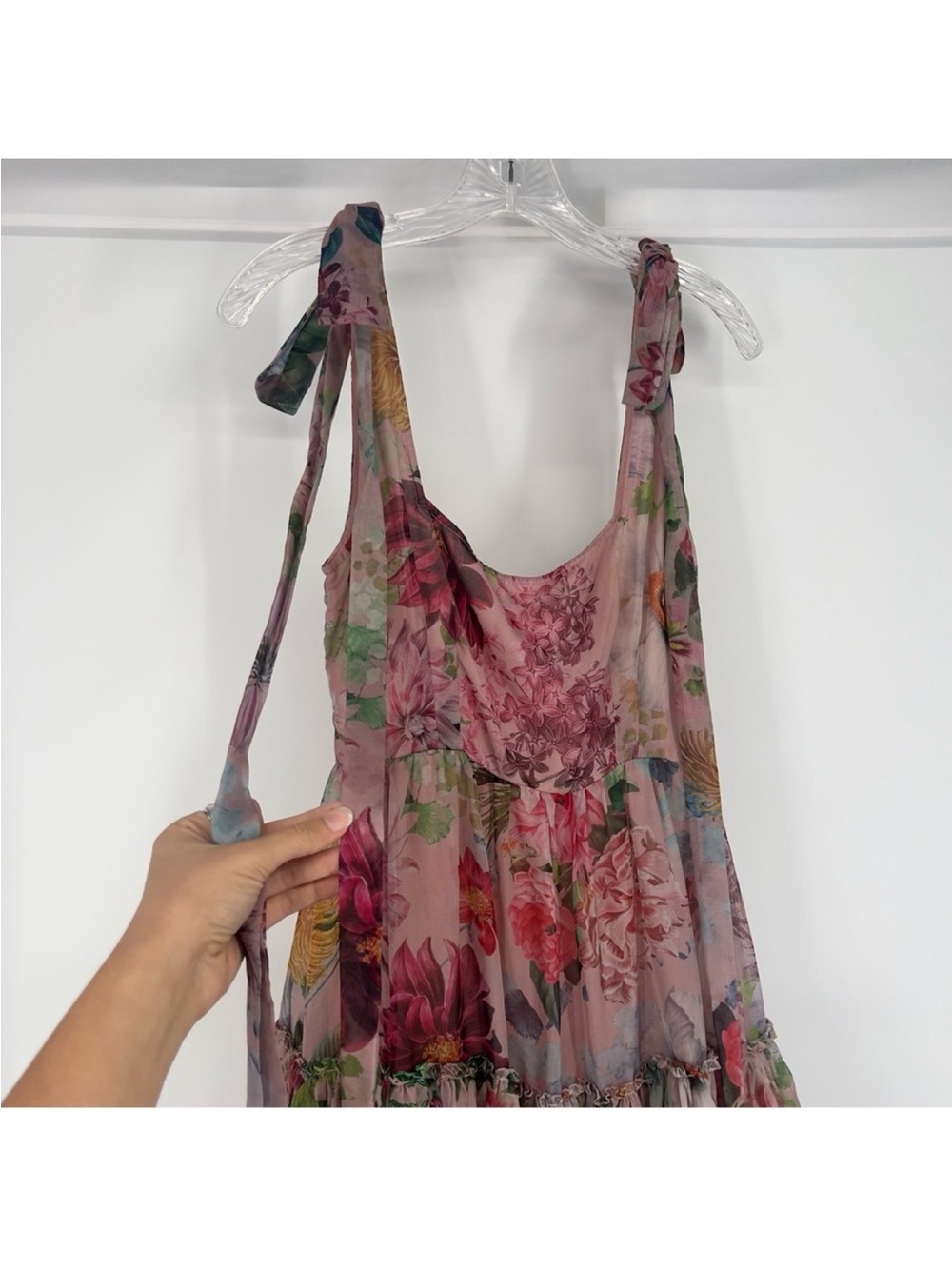 Geisha Designs Isabella Floral Tiered Tie-Shoulder Strap Midi Dress Gown 8 - Picture 6 of 10